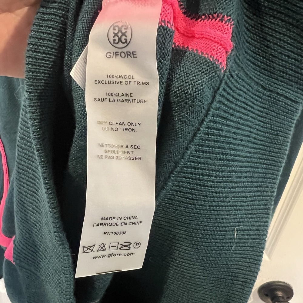 GFore Circle G Logo Green Pink Quarter Zip Merino Wool Golf Sweater Men's M - Picture 6 of 6